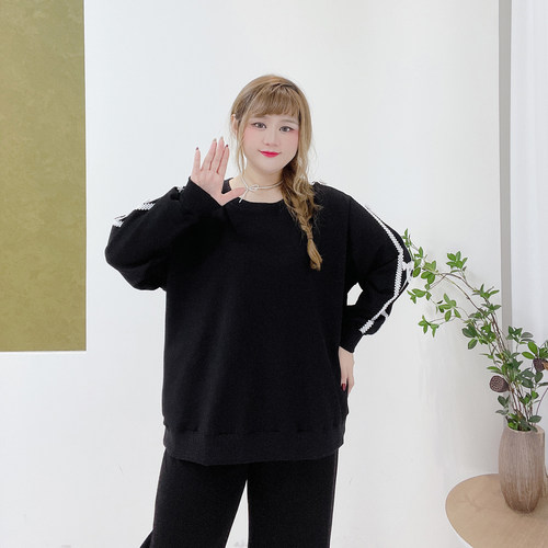 350斤别致风显瘦内搭上衣胖莹莹大码女装春季甜美蝴蝶结宽松卫衣 - 图3