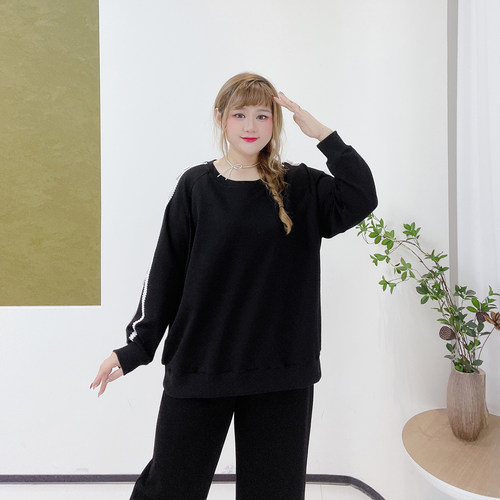 350斤别致风显瘦内搭上衣胖莹莹大码女装春季甜美蝴蝶结宽松卫衣 - 图1