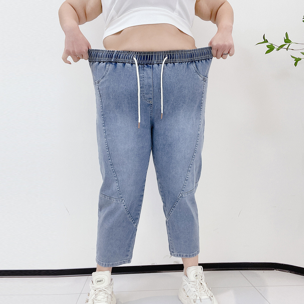 夏秋薄款300斤九分阔腿裤胖莹莹特大码女装胖mm潮显瘦直筒牛仔裤,淘宝优惠券,粉丝福利购,淘宝优惠卷