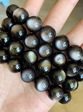 黑曜石民族风天然银曜石手手链