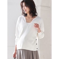 ANGELIEBE PREGNANT WOMENS NEEDLES TEXTURED JAPAN IMPORTED FASHION BRIEF COMFORT LONG SLEEVES KNITWEAR POSTPARTUM CAN BE WORN