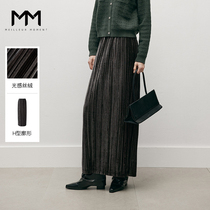 MM LEMON LIGHT Sensation Velvet 23 years Fall Winter H Type 100 Pleats Long Skirt Half Body Dress Superior Grey 5EA242161