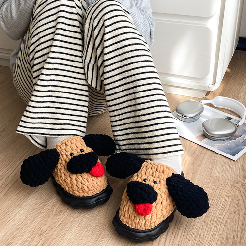 手工编织冰条线拖鞋diy材料包毛线自制钩针保暖拖鞋情侣家居秋冬 - 图2