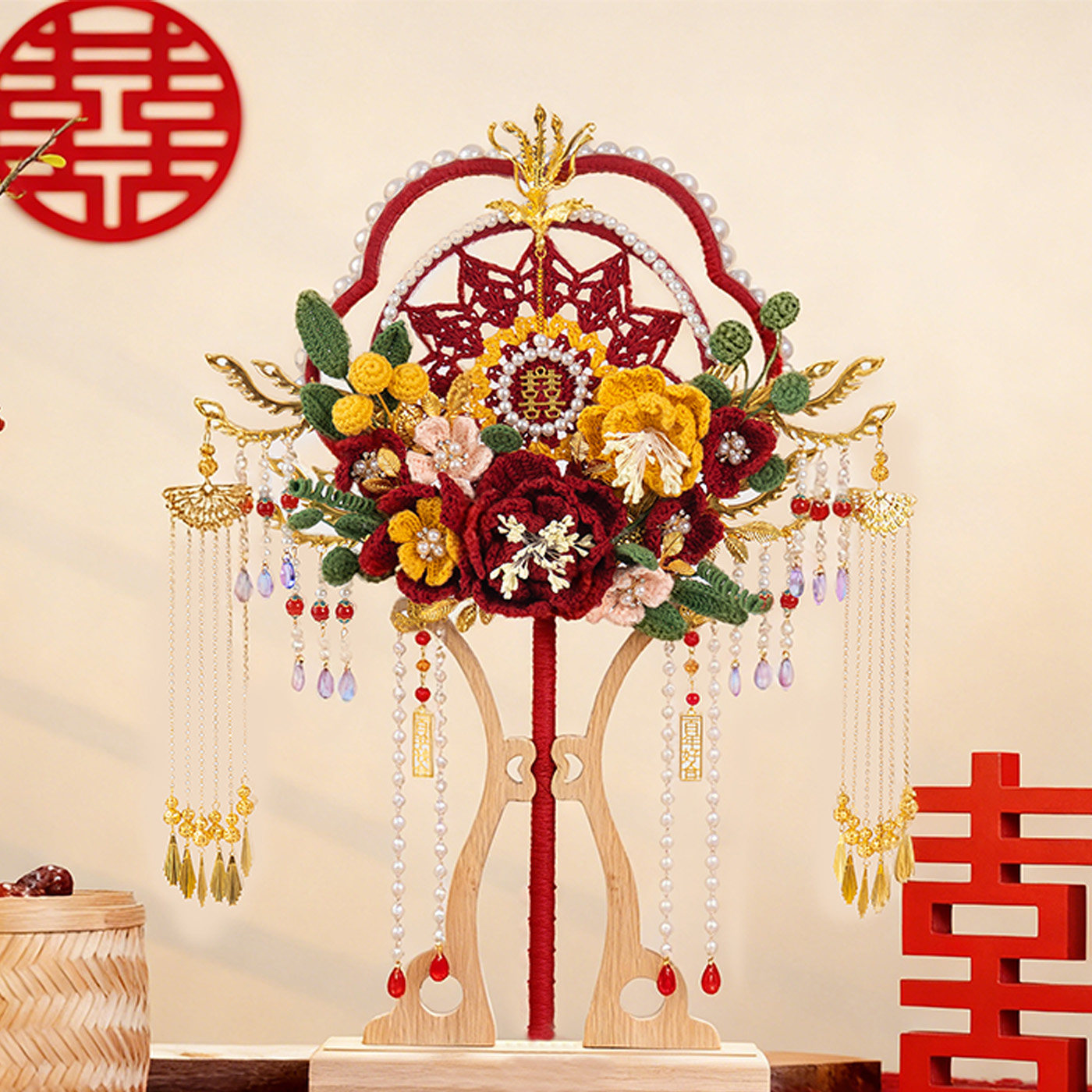 结婚钩织团扇手工diy毛线钩针编织材料包中式婚礼新婚礼物送新娘,淘宝优惠券,粉丝福利购,淘宝优惠卷