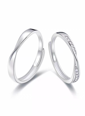 S925纯银情侣对戒开口可调节莫比乌斯环戒指闪耀银河男女一对指环