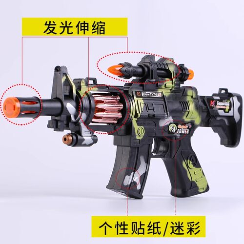 儿童玩具男孩枪电动仿真玩具枪冲锋机关枪音乐迷彩枪激光枪3岁 - 图3