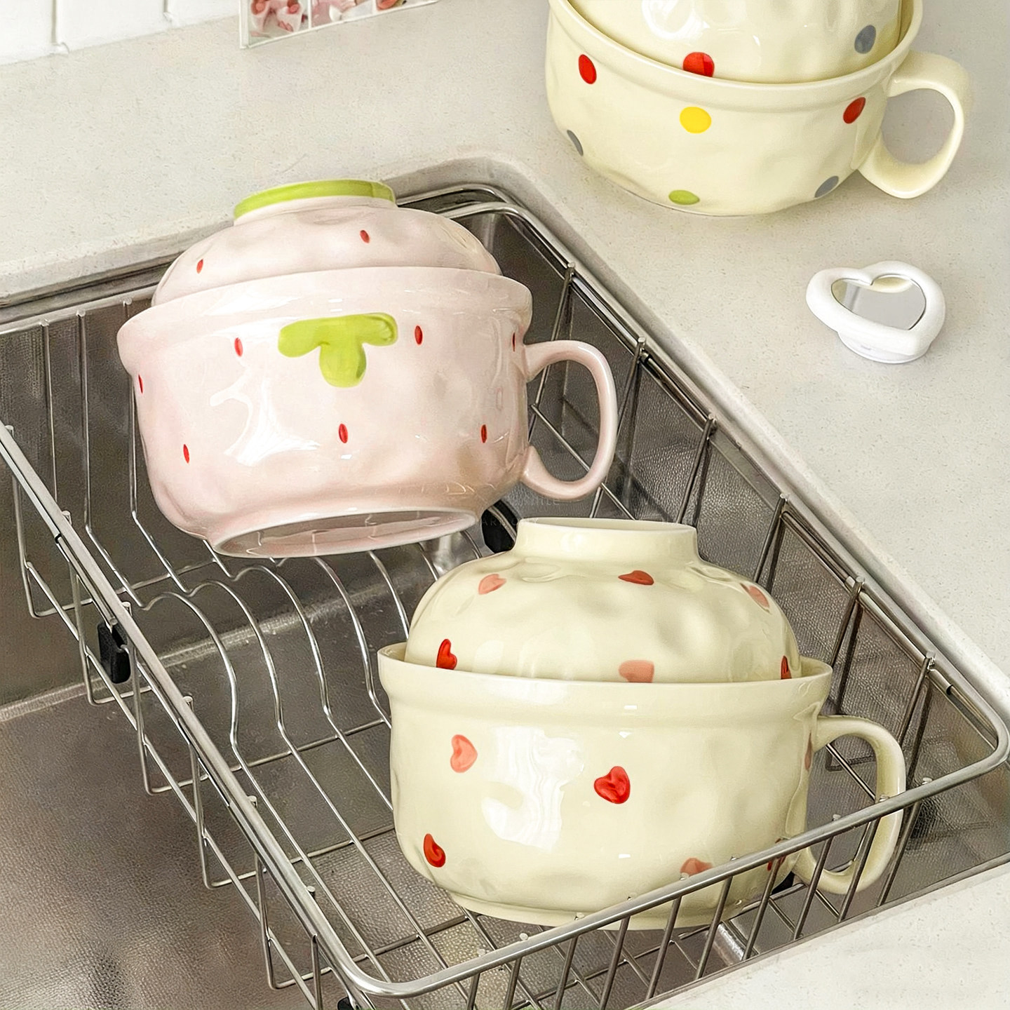 奶油风泡面碗带盖高颜值个人专用方便面碗陶瓷学生打饭碗筷套装,淘宝优惠券,粉丝福利购,淘宝优惠卷