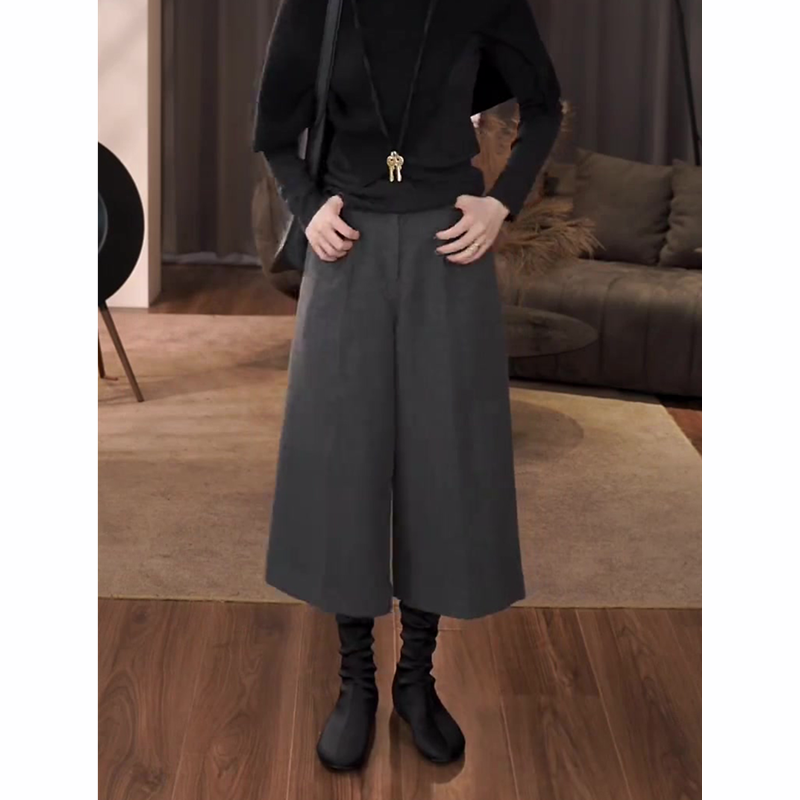 毛呢八分裤女秋季2025新款慵懒风高腰时尚设计感宽松气质阔腿裤子,淘宝优惠券,粉丝福利购,淘宝优惠卷