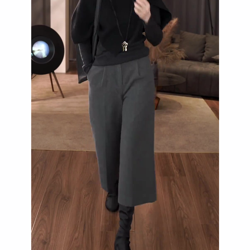 毛呢八分裤女秋季2025新款慵懒风高腰时尚设计感宽松气质阔腿裤子,淘宝优惠券,粉丝福利购,淘宝优惠卷