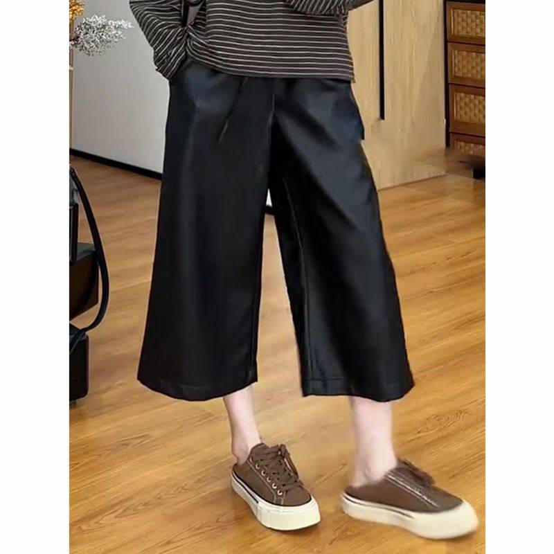 黑色收腰七分阔腿皮裤女2025年秋季新款宽松显瘦百搭时尚感休闲裤,淘宝优惠券,粉丝福利购,淘宝优惠卷