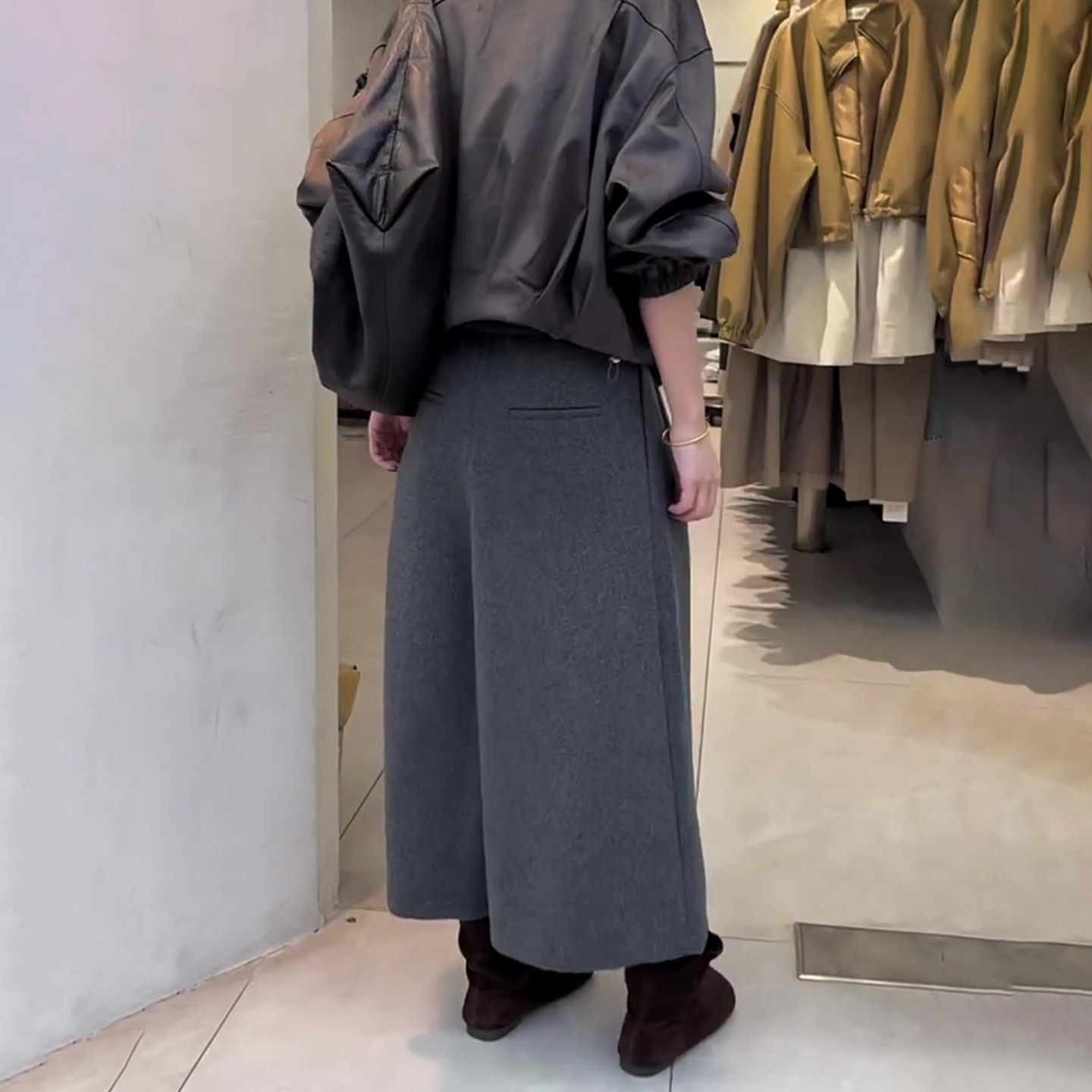 灰色压褶毛呢阔腿裤女2025秋季流行新款高腰简约宽松时尚八分裤子,淘宝优惠券,粉丝福利购,淘宝优惠卷