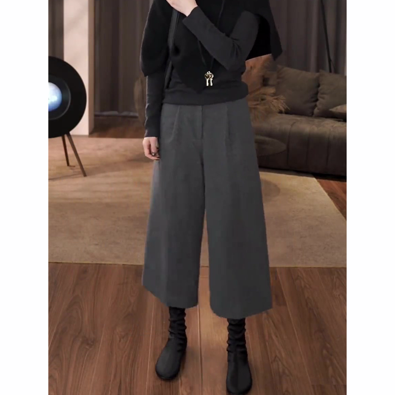 毛呢八分裤女秋季2025新款慵懒风高腰时尚设计感宽松气质阔腿裤子,淘宝优惠券,粉丝福利购,淘宝优惠卷
