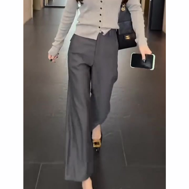 灰色九分西装裤女秋季新款简约时尚直筒裤百搭减龄通勤休闲阔腿裤,淘宝优惠券,粉丝福利购,淘宝优惠卷