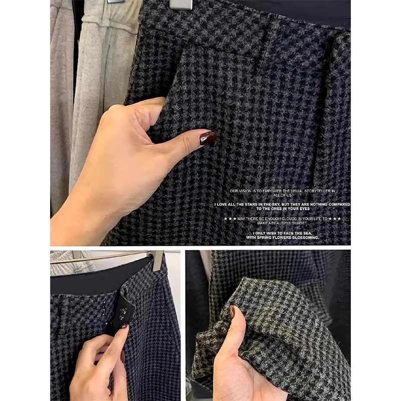 加绒加厚毛呢格子裤女冬季新款大码梨形身材小个子宽松显瘦哈伦裤,淘宝优惠券,粉丝福利购,淘宝优惠卷