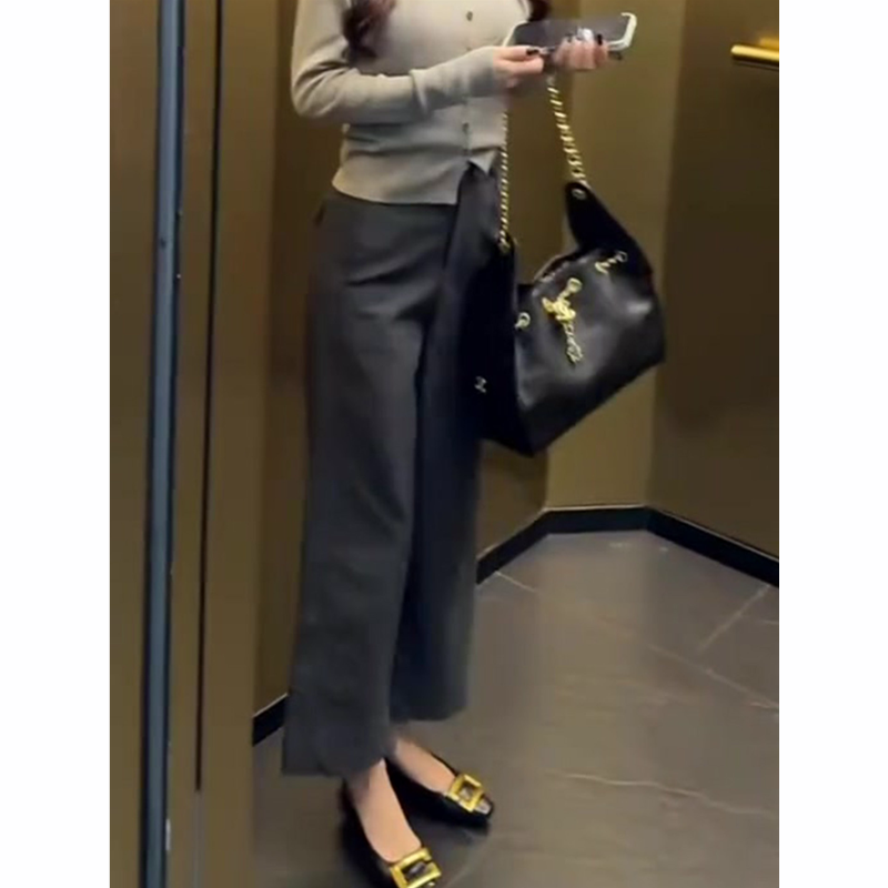 灰色九分西装裤女秋季新款简约时尚直筒裤百搭减龄通勤休闲阔腿裤,淘宝优惠券,粉丝福利购,淘宝优惠卷