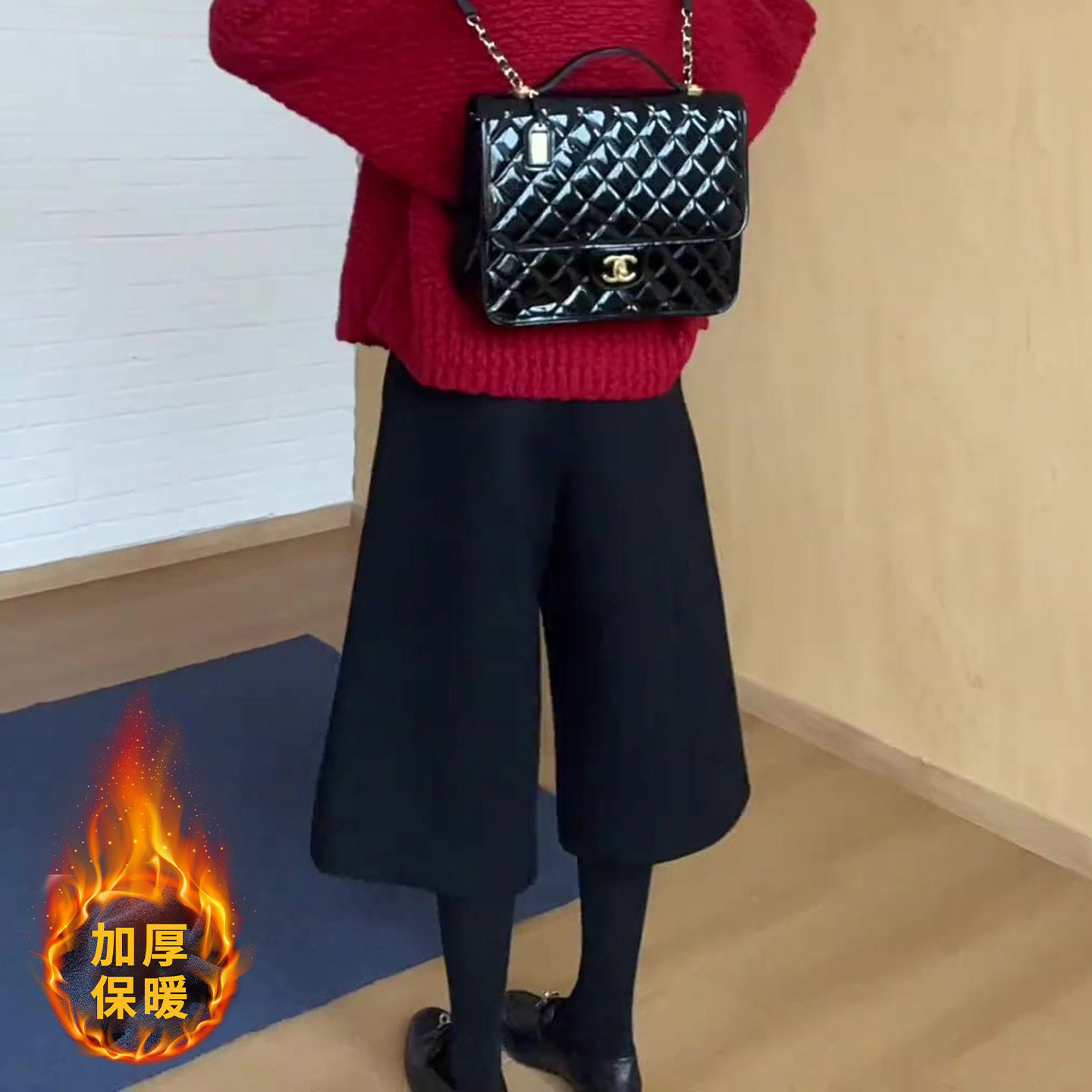 黑色极简毛呢七分裤女2025秋冬流行新款高腰洋气百搭加厚直筒裤子,淘宝优惠券,粉丝福利购,淘宝优惠卷