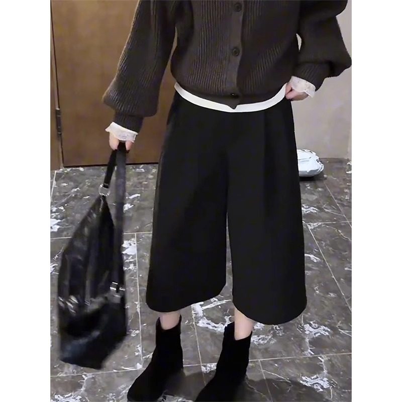 深灰色毛呢阔腿裤女冬季新款大码梨形身材小个子加绒加厚八分裤子,淘宝优惠券,粉丝福利购,淘宝优惠卷