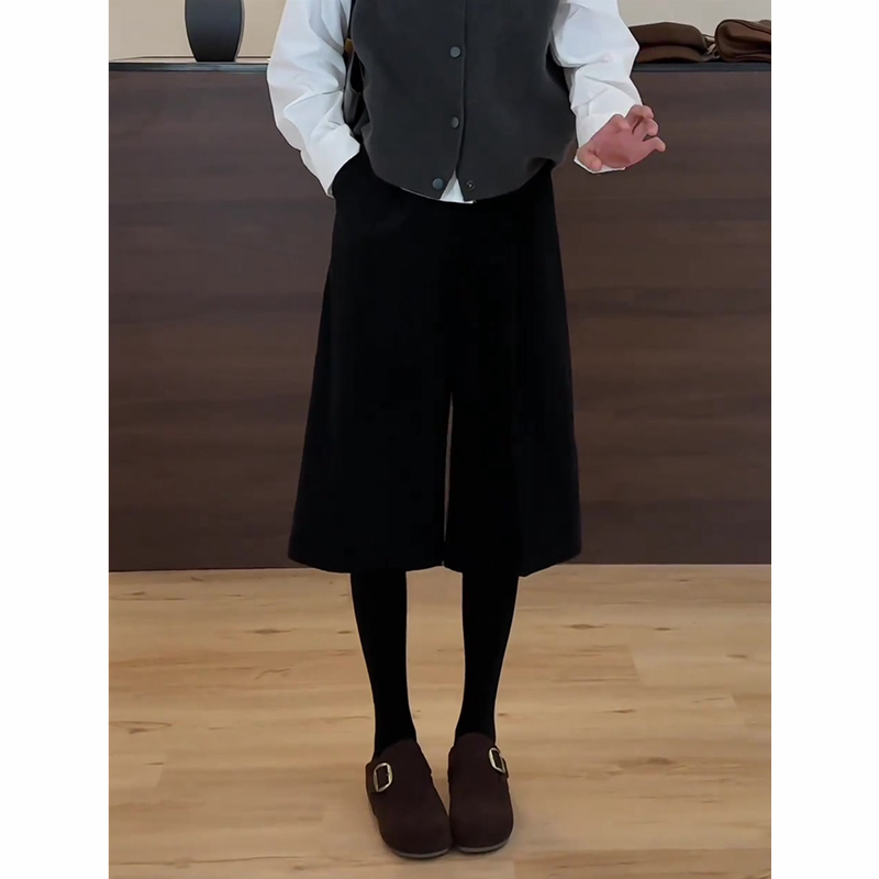 黑色毛呢六七分裤女2025秋季流行新款高腰显瘦高级感通勤风阔腿裤,淘宝优惠券,粉丝福利购,淘宝优惠卷