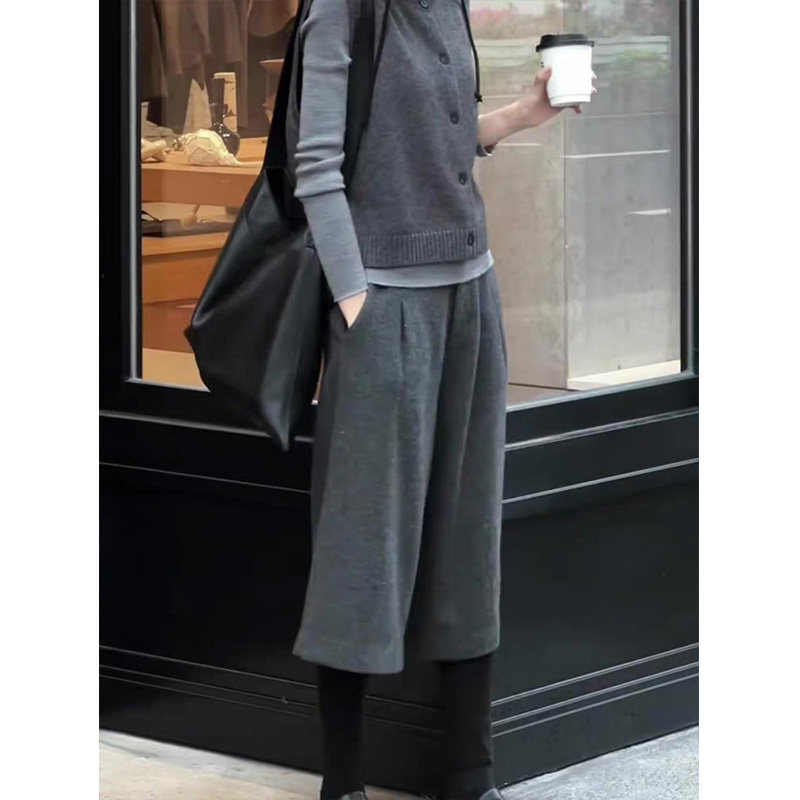 灰色毛呢八分裤女休闲裤秋冬新款显瘦气质时尚洋气百搭宽松阔腿裤,淘宝优惠券,粉丝福利购,淘宝优惠卷