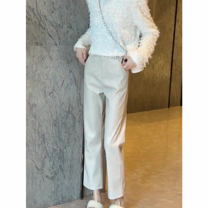 光泽感九分PU皮裤女秋季流行新款洋气减龄直筒裤百搭气质阔腿裤子,淘宝优惠券,粉丝福利购,淘宝优惠卷