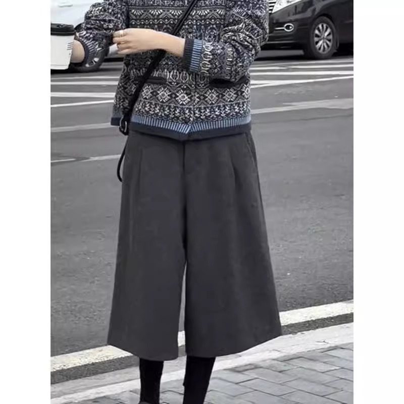 韩系设计感别致羊毛六分裤2025冬季柔软舒适压褶高腰百搭休闲裤子,淘宝优惠券,粉丝福利购,淘宝优惠卷