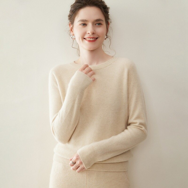 巨显瘦！100%纯山羊绒衫女圆领加厚宽松慵懒风针织打底毛衣,淘宝优惠券,粉丝福利购,淘宝优惠卷