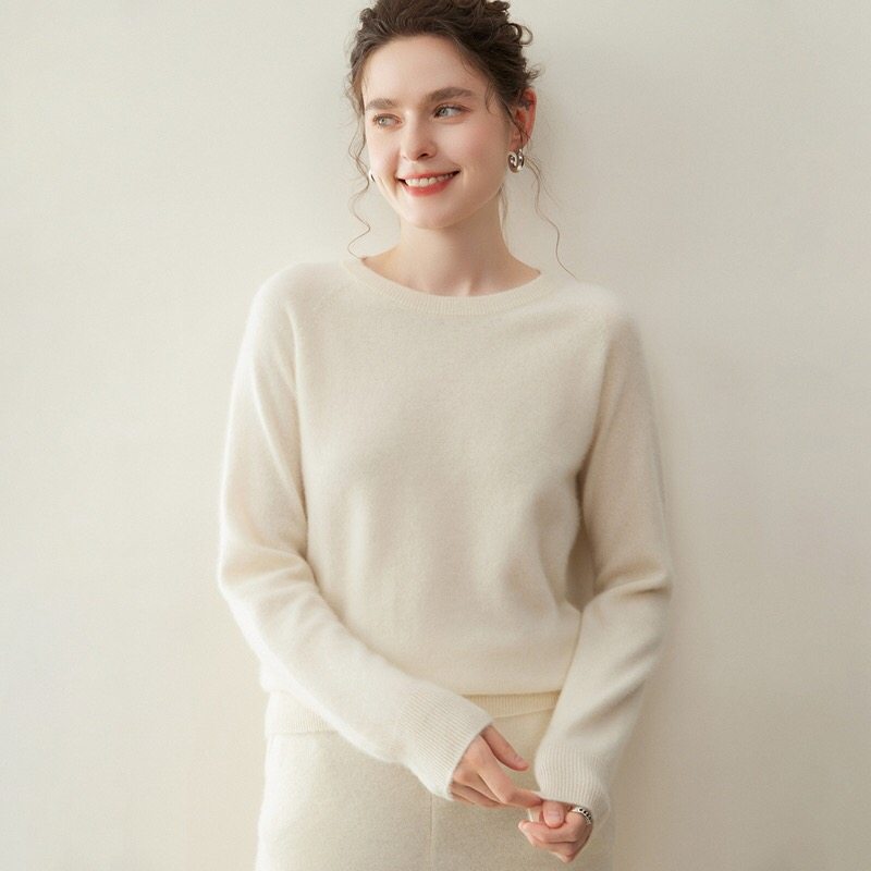 巨显瘦！100%纯山羊绒衫女圆领加厚宽松慵懒风针织打底毛衣,淘宝优惠券,粉丝福利购,淘宝优惠卷
