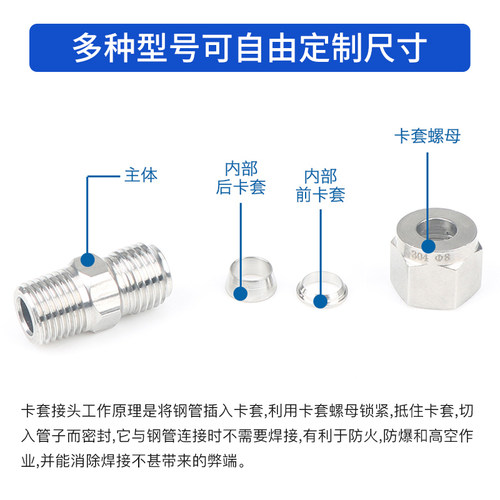 304不锈钢单双卡套接头螺纹直通终端管接头气源油管仪表铜管 - 图1
