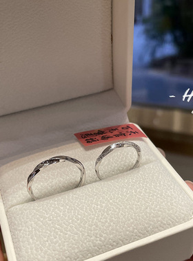 S925纯银情侣戒指莫比乌斯微镶锆石麻花扭纹时尚对戒银戒指男女