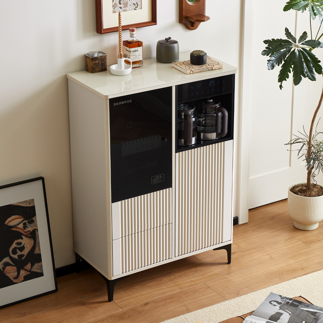茶吧机2025新款家用奶油风高端客厅智能全自动饮水机消毒一体柜子 - 图1