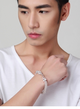 送证书990纯银男士泰国手链双龙