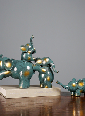 北欧轻奢大象摆件一家四口母子象创意房间客厅玄关装饰品婚庆礼品