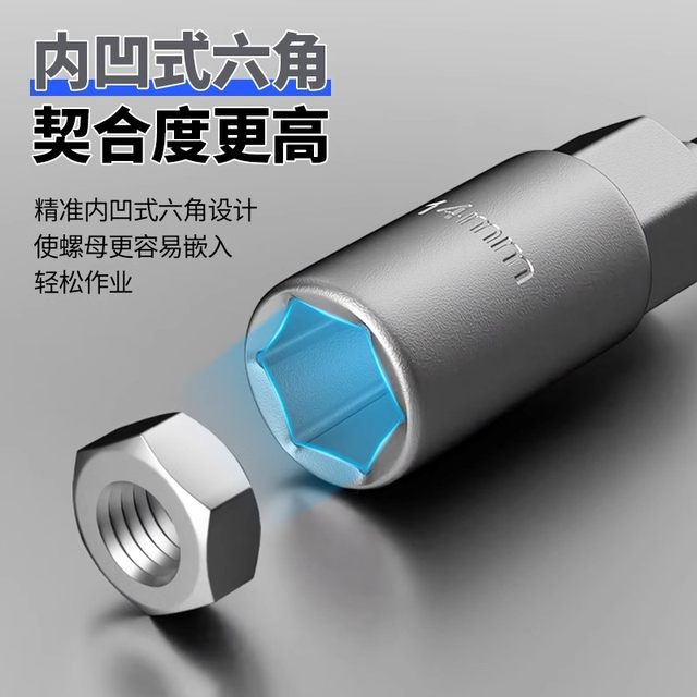 Electric wrench sleeve deepens and lengthens the hexagon