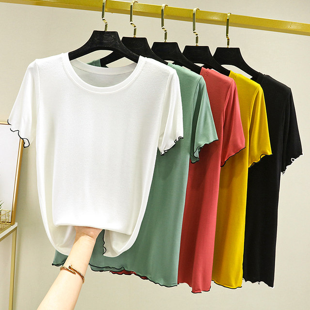 Summer Thin Modal ເສື້ອແຂນສັ້ນ ຄໍຮອບລຸ່ມ