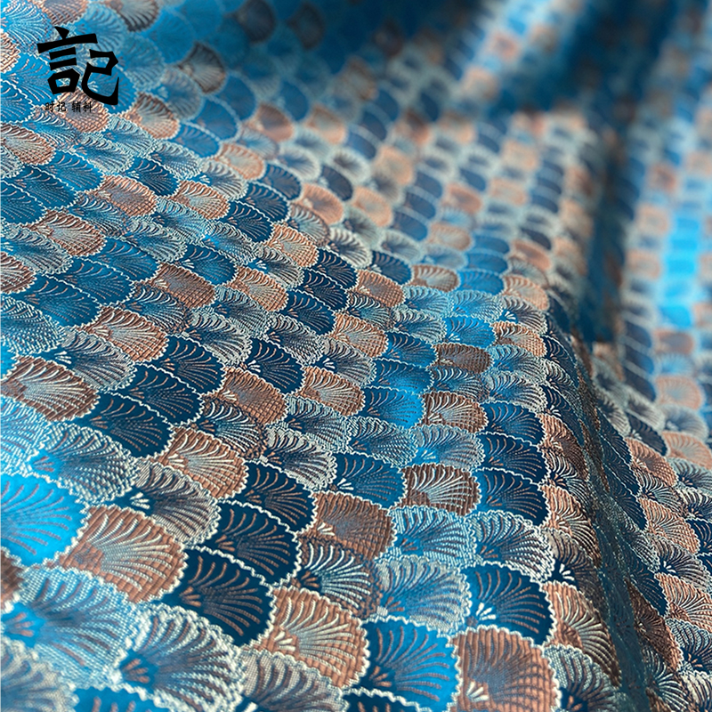 深浅宝蓝色海波贝壳松针纹织锦缎布料丝绸缎子面料手工汉服diy古,淘宝优惠券,粉丝福利购,淘宝优惠卷
