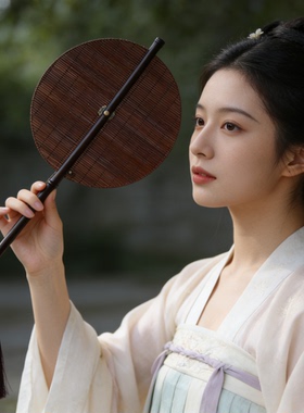 腰扇古风女式可折叠团扇中国风扇子汉服舞蹈扇古典长柄流苏小圆扇