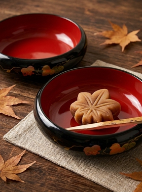 日本年轮涂 葡萄纹 漆器小钵 套装 金莳绘漆器碗 全新全品带