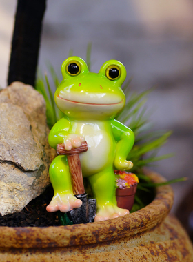 可爱的青蛙园丁造景装饰摆件