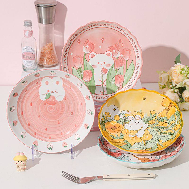 网红高颜值盘子可爱卡通餐具陶瓷碟子微波炉专用餐盘菜盘组合套装,淘宝优惠券,粉丝福利购,淘宝优惠卷