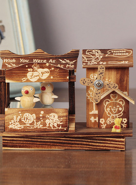 创意炭黑木质跳舞旋转节日风车