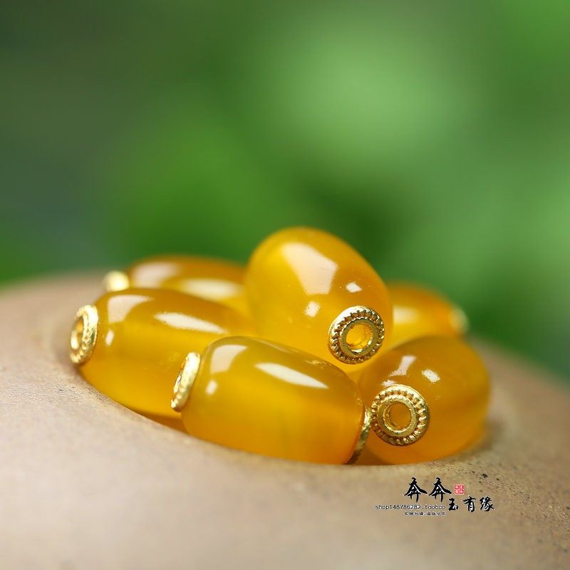 纯天然玛瑙黄色桶珠15*10mm孔2mmDIY手串手链新中式配饰饰品D168 - 图2