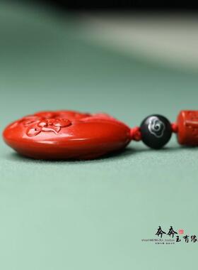 天然朱砂莲花平安扣吊坠项链