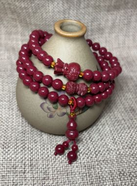 保真高含量朱砂三圈手链卡6mm光面圆珠加配饰绕手多圈手串送人礼