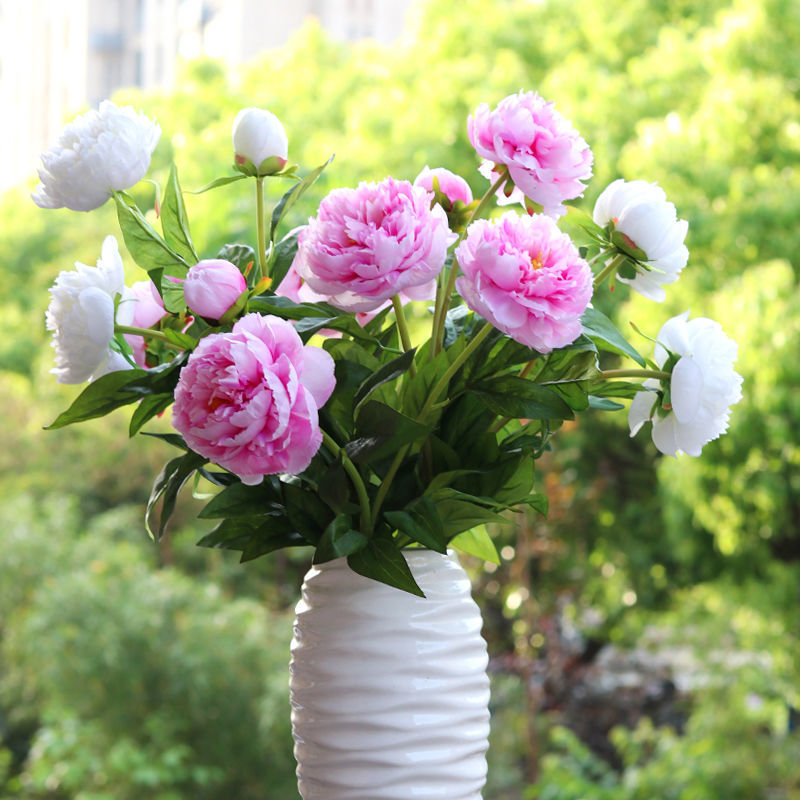 高档牡丹花芍药仿真花假花客厅摆件餐厅装饰花瓶套装绢花干花摆设 - 图1