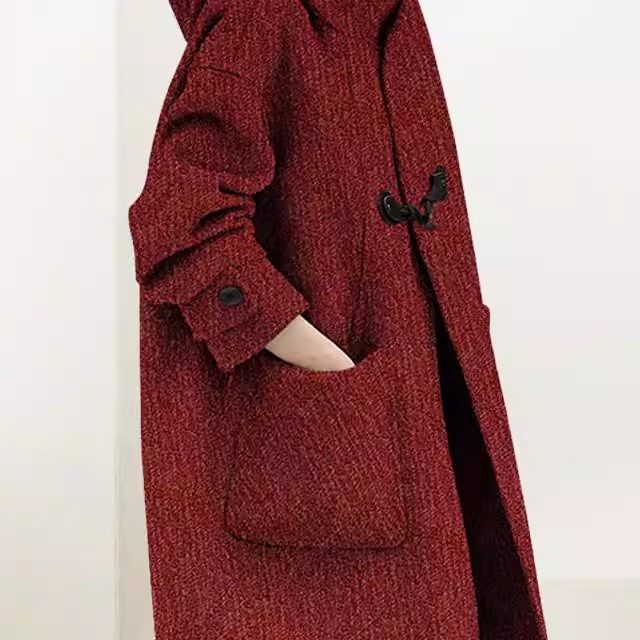 兰卡时尚宽松连帽红色呢子大衣2025年冬装新款显瘦毛呢减龄外套女,淘宝优惠券,粉丝福利购,淘宝优惠卷