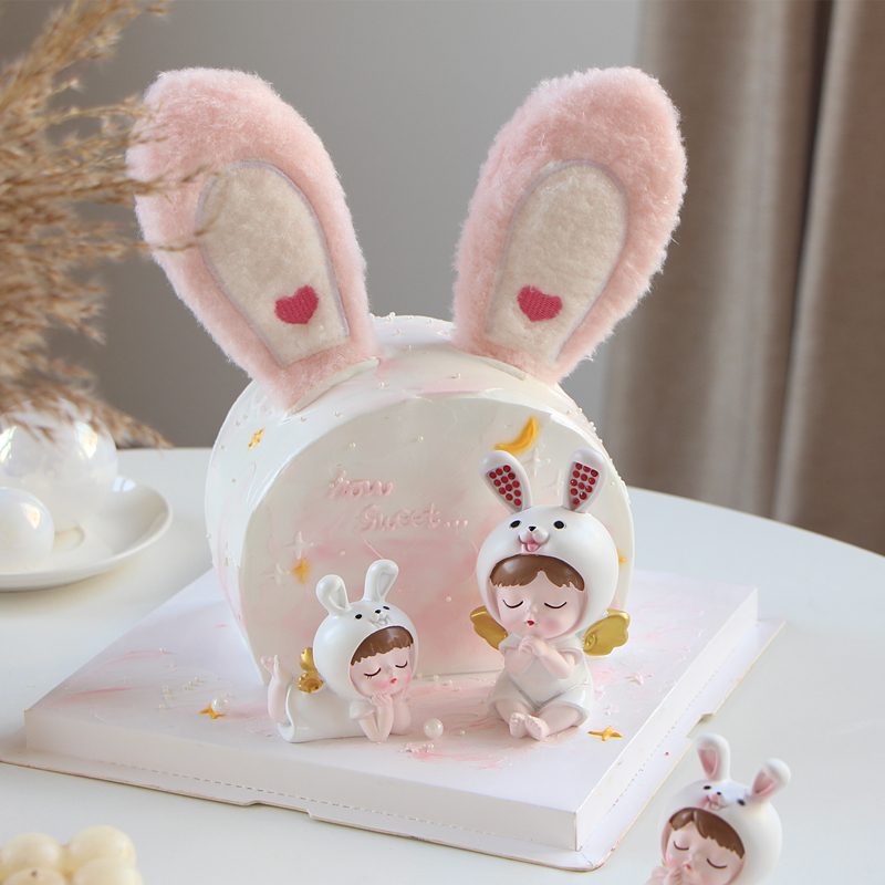 烘焙可爱小兔子生日蛋糕装饰摆件兔宝宝儿童一周岁生日甜品台插件 - 图2