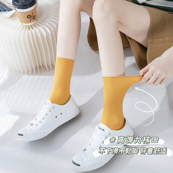 ຖົງຕີນນໍ້າກ້ອນ summer socks women's mid-high spring and summer thin white jk versatile ins trendy ice silk stockings