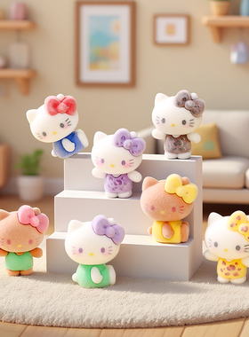 新款彩虹kt猫潮玩盲盒桌面小摆件