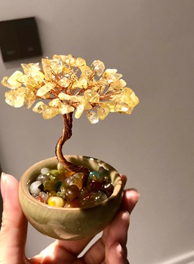 黄水晶发财树摆件家居装饰品