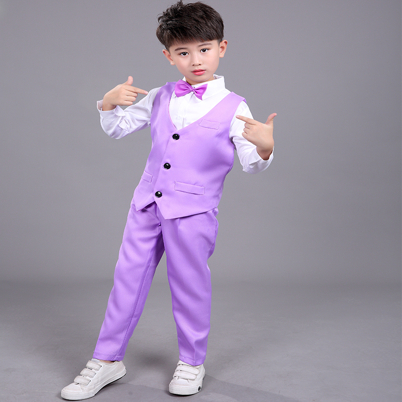 新款促销男童装儿童礼服结婚花童黑色西装衬衫演出服装摄影套装 - 图2